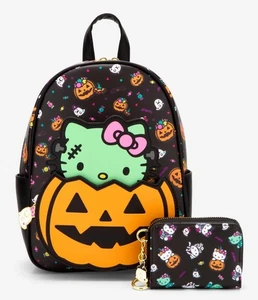 NEW! Her Universe Hello Kitty Zombie Pumpkin Glow-In-The-Dark Backpack & WALLET - Picture 1 of 9
