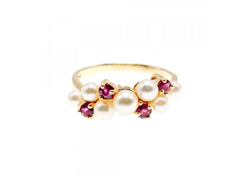 14K Yellow Gold Pearl & Rubies Ring Size 6.5 - Image 1 of 3