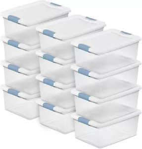 12-Pack Latching Box, Stackable Storage Bins with Lids, Clear Plastic, 15 Quart - Picture 1 of 8