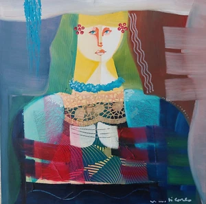 VITTORIO MARIA DI CARLO- "FIGURA" - OLIO SU TELA 40 x 40 - FIRMATO IN BASSO A DX - Foto 1 di 8