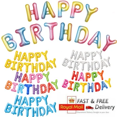 Globos de Feliz Cumpleaños Bandera Carta Bunting Lámina Globo Fiesta Autoinflable Foto 1 de 2