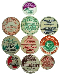 LOT OF 10 DIFFERENT VINTAGE MILK BOTTLE CAPS, - Imagen 1 de 6