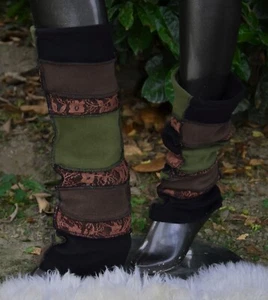 Beinstulpen Legwarmers Hippie Elfen Feen Stulpen Spitze Grün Schwarz Patchwork - Bild 1 von 11