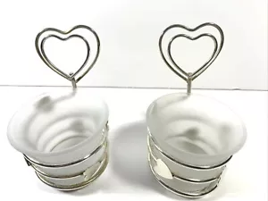 Silver Plated Votive Tea Candle Holders, Set of 2, Hearts, Matching Pair, Glass - Picture 1 of 10