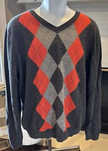 $75 NWT APT 9 Argyle Sweater Mens XL Merino Wool Blend Pullover V-Neck - Picture 1 of 13