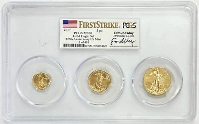 2017 GOLD US AMERICAN EAGLE $5, $10,$25 MOY SIGNED 3 COIN SET PCGS MINT STATE 70 - Image 1 of 2