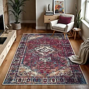 GLN Rugs Narman - Machine Washable Area Rug - Turkish Burgundy Home Rugs - Picture 1 of 63