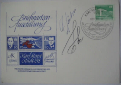 Waleri Bykowski Bykovskij Sigmund Jähn signiert Sojus Karte Signatur Autogramm  - Bild 1 von 2