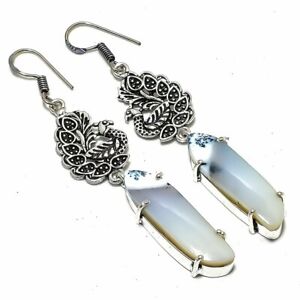 Peacock - Dendrite Opal Gemstone Handmade Silver Jewelry Earring 2.8" ERJ2644