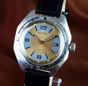 Vintage Men's Watch Soviet Vostok Wostok Amhpibian Wristwatch Military Style - Picture 1 of 13