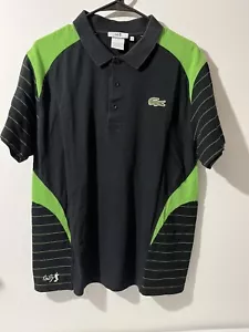 Lacoste Andy Roddick Tennis Men's size 6 Short Sleeve Polo Black/Green Stripes - Picture 1 of 11