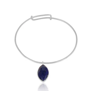 Natural Lapis Lazuli Gemstone 925 Sterling Silver Adjustable Bangle Jewelry - Picture 1 of 3