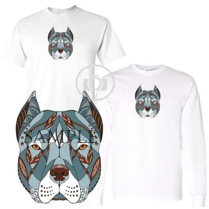 Pit Bull Pitbull Zentangle Dog Head Art Short / Long Sleeve White T Shirt M-3X - Picture 1 of 3