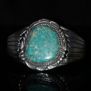 Navajo Signed RoystonTurquoise Sterling Silver Cuff Bracelet  By Cecil Atencio - Picture 1 of 12
