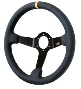 Simoni Racing Volante 350mm Carrera Pelle nera striscia rally gialla calice 90mm - Imagen 1 de 1