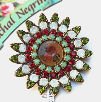 Broche Michal Negrin Colorido Rosa Camafeo Girasol y Cristales de Swarovski Prendedor Regalo Foto 1 de 4