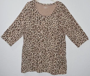 Catherines 1X Top Animal Print 3/4 Slv Round Neck Brown Beige Top Pullover shirt - Picture 1 of 11