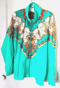 Vtg. 1980's After All Turquois Print Womans Windbreaker, Jacket Sz.L - Picture 1 of 19