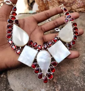 Ausgezeichnete Perlmutt, Granatschliff Edelstein handgefertigte Schmuck Halsk... - Bild 1 von 16