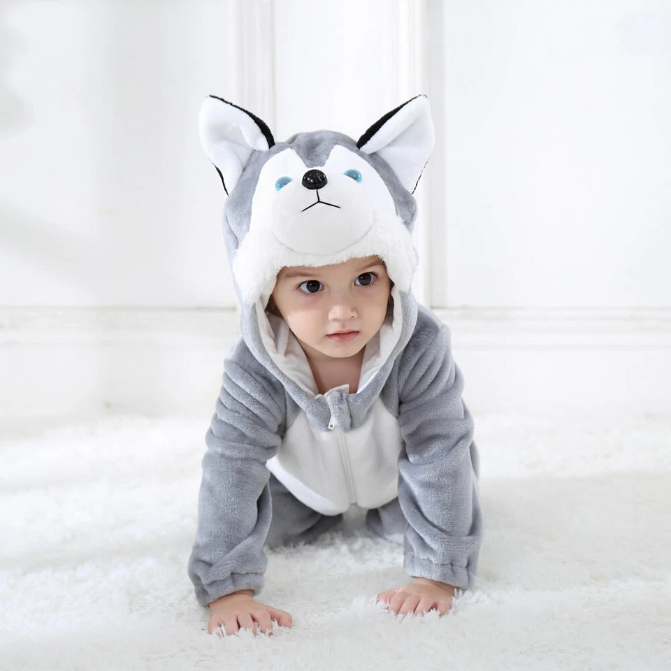 Bebé Husky Perro Disfraces Mamelucos Bebé Niño Pequeño Invierno Pijama Conjunto Halloween Foto 1 de 4
