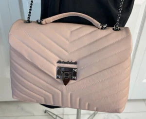 MARINA GALANTI PINK QUILTED  LEATHER CROSSBODY SHOULDER BAG w CHAIN STRAP - Picture 1 of 5