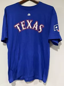 Majestic MLB Texas Rangers Josh Hamilton 32 Blue T-shirt Large Mens - Picture 1 of 5