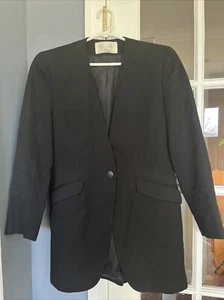 Vintage Christian Dior 80s Black Worsted Wool Jacket Blazer Shoulder Pads Size 8 - Bild 1 von 7