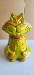 1968 PACIFIC STONEWARE INC. PURDY PUSS CAT LARGE KEKSDOSE VON SCARPINO GREEN - Bild 1 von 19