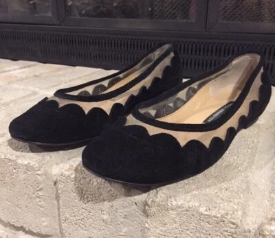 Pisos de ballet festoneados French Connection - 7,5 - gamuza negra y malla Foto 1 de 2