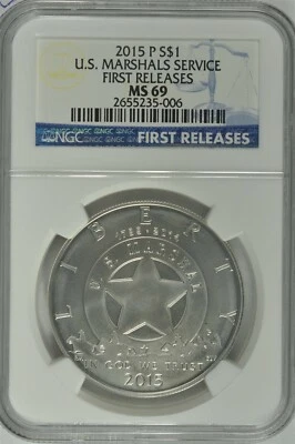 2015 P MARSHAL SILVER DOLLAR $1 NGC MS69 FIRST RELEASES - Image 1 of 4