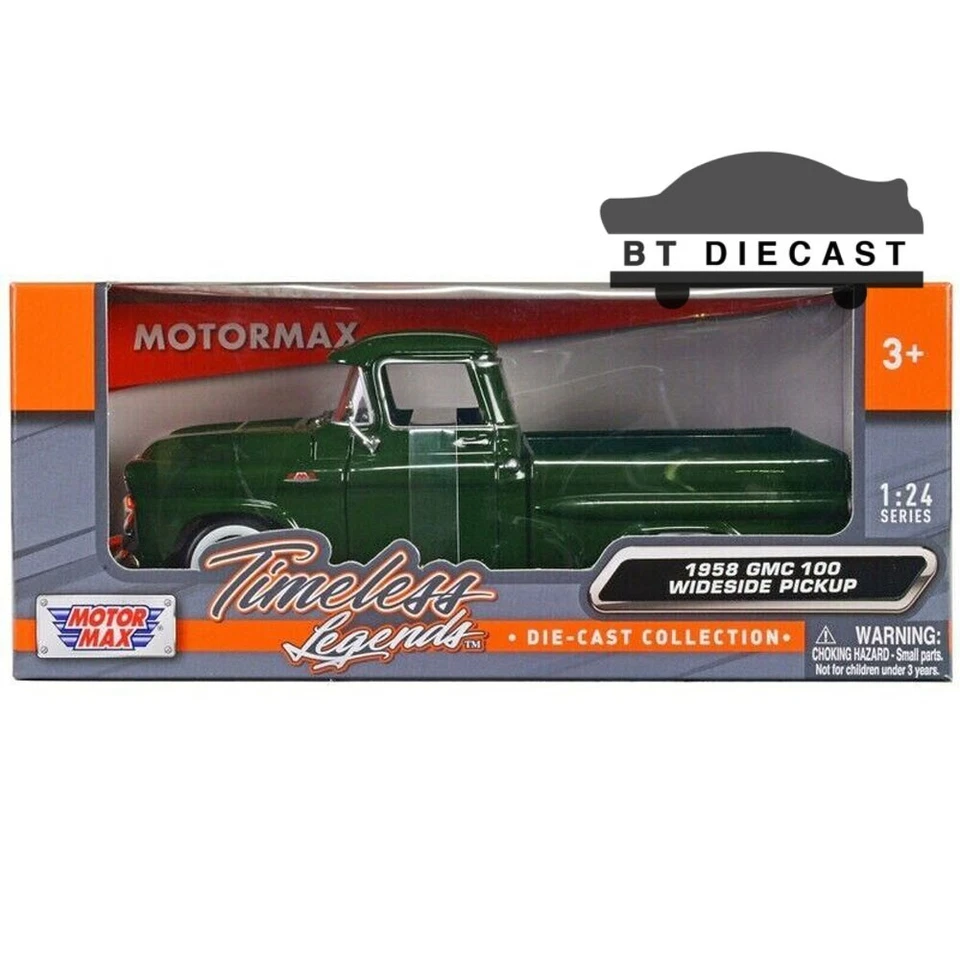 MOTORMAX 1958 GMC 100 WIDESIDE PICK UP TRUCK 1/24 DIECAST MODEL GREEN 79385 - Image 1 of 1
