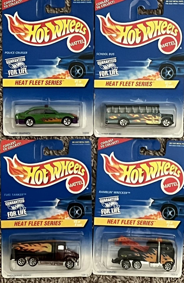 Mattel Hot Wheels 1996 serie "Fleta de calor" conjunto completo de 4 autobuses camión de policía Foto 1 de 1