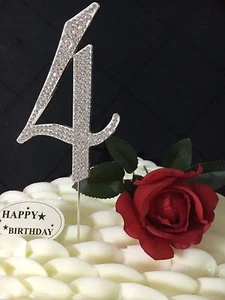 120 mm Plata Estrás Número Pastel Topper 4 Cuatro Cumpleaños Aniversario Fiesta - Imagen 1 de 1