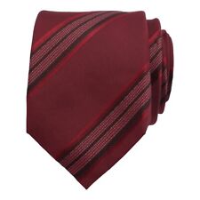 Tasso Elba SPA Mens Slim Necktie 100% Silk Wine Red Bar Stripe Narrow Neck Tie
