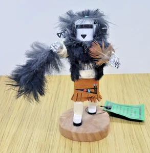 Zuni Rain Priest Kachina Doll Signed W. Yazzie Painted Leather Feather 4.5" - Picture 1 of 7