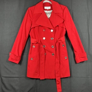 Calvin Klein Womens Double Breasted Red Coat Jacket Pockets Size Small EUC - Picture 1 of 10