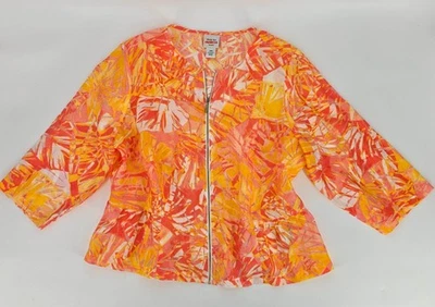 Ruby Road Favorites Sz 18W Orange Yellow White Semi Sheer Full Zip Light Jacket - Image 1 of 4
