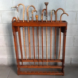 Espositore Rastrelliera Legno Collezione 15 Bastoni Passeggio Antichi XX Sec. - Imagen 1 de 16