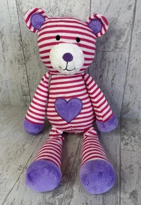 Animal Adventure Stripe Pink Bear Plush Purple Heart Belly 2014 Floppy 12” - Image 1 of 4