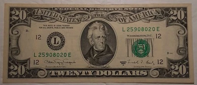 1988 L San Francisco 20 dollar bill average Circulated Authentic U.S. currency  - Image 1 of 4