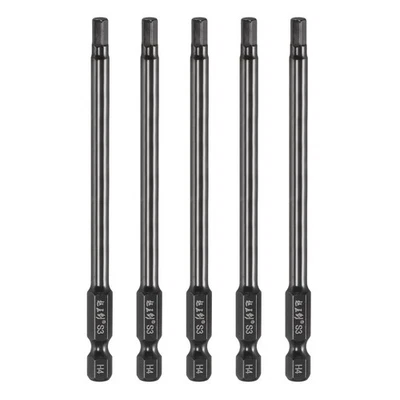 5pcs 4mm Metric Hex Head Wrench Drill Bit 100mm Length Magnetic Bits, Black - Image 1 of 4