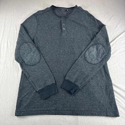 Parche térmico Marc Anthony Henley para hombre XL negro a rayas manga larga en el codo Preppy Foto 1 de 4