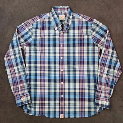 Camisa polar roja Brooks Brothers para mujer mediana azul rosa a cuadros manga larga botón Foto 1 de 4