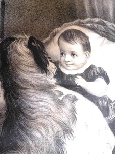 CURRIER IVES Picture PRINT GOOD MORNING LITTLE FAVORITE DOG Baby CHILD - Picture 1 of 7