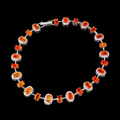 Pulsera de plata de ley 925 ovalada ópalo naranja 5x3 mm joyas de piedras preciosas naturales 7,5 Foto 1 de 4