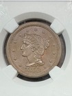 NGC MINT STATE 65BN CAC 1853  BRAIDED HAIR LARGE CENT PERFECT EVEN COLOR