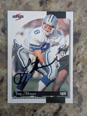 Tarjeta #25 de Troy Aikman firmada por Dallas Cowboys 1996 PINNACLE SCORE con certificado de autenticidad Foto 1 de 2