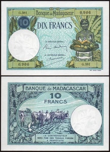 MADAGASCAR 10 francos 1937-1947 P-36 UNC - Imagen 1 de 1