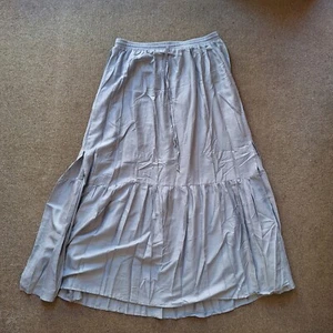 Salty Crush Ladies 20 Grey Long Maxi Skirt Flowy Slit Side Layered Elastic Boho - Picture 1 of 19