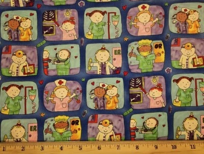 TIMELESS TREASURES Fabric - Kids in Medicine Squares - 17" REMNANT - Image 1 of 2